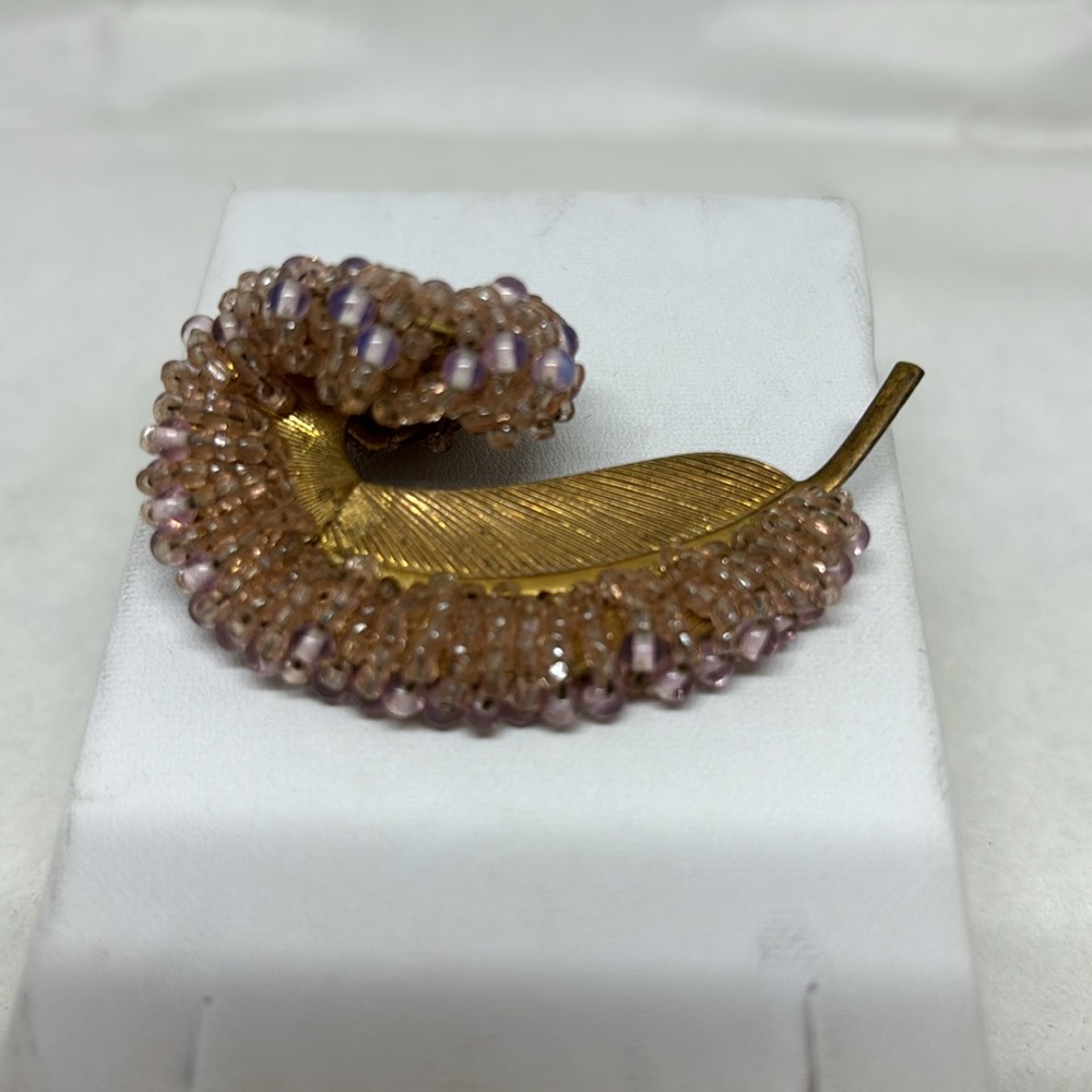Gorgeous Signed Miriam Haskell Beaded Leaf Pin. - image 1